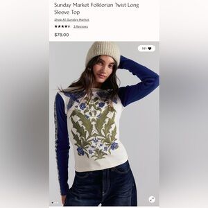 Free People Sunday Market Folklorian Twist Long Sleeve Top XL